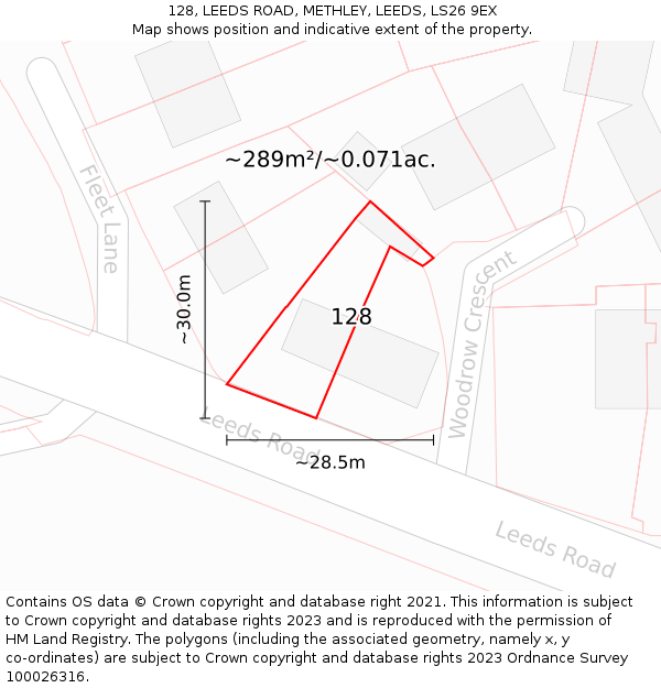 128, LEEDS ROAD, METHLEY, LEEDS, LS26 9EX: Plot and title map