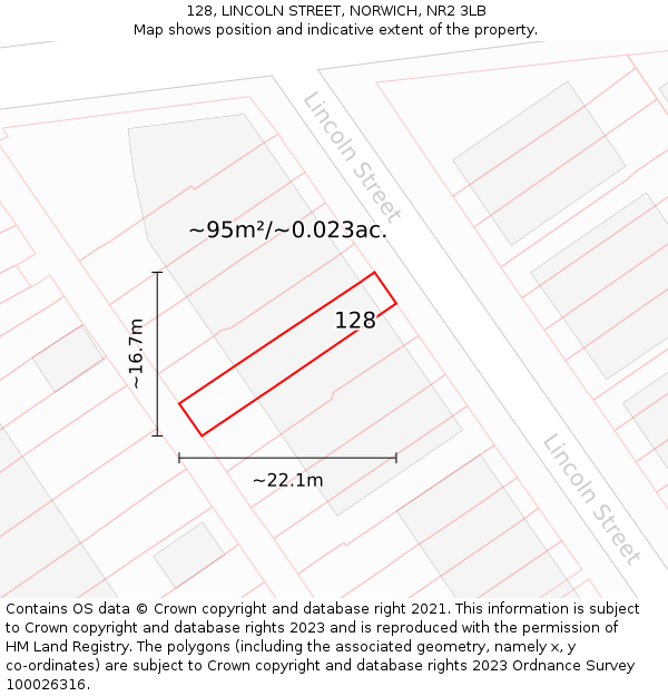 128, LINCOLN STREET, NORWICH, NR2 3LB: Plot and title map