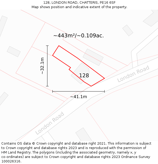 128, LONDON ROAD, CHATTERIS, PE16 6SF: Plot and title map
