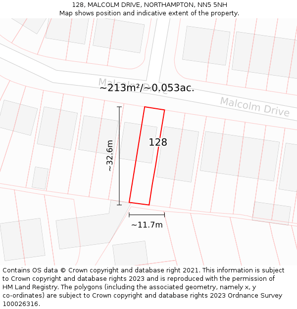 128, MALCOLM DRIVE, NORTHAMPTON, NN5 5NH: Plot and title map