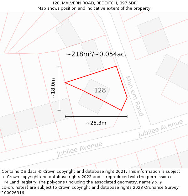 128, MALVERN ROAD, REDDITCH, B97 5DR: Plot and title map