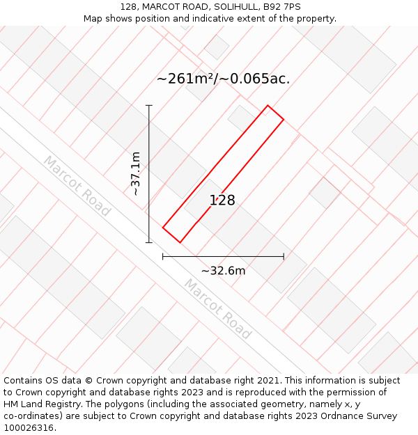 128, MARCOT ROAD, SOLIHULL, B92 7PS: Plot and title map