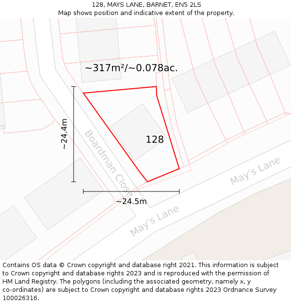 128, MAYS LANE, BARNET, EN5 2LS: Plot and title map