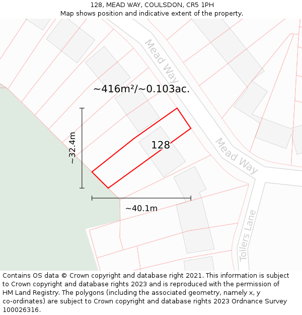 128, MEAD WAY, COULSDON, CR5 1PH: Plot and title map