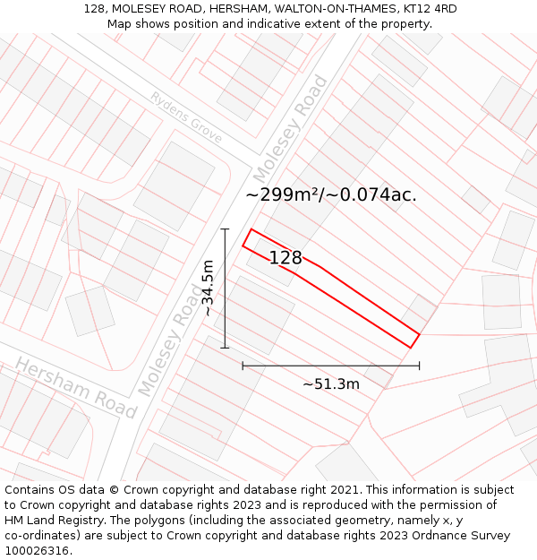 128, MOLESEY ROAD, HERSHAM, WALTON-ON-THAMES, KT12 4RD: Plot and title map