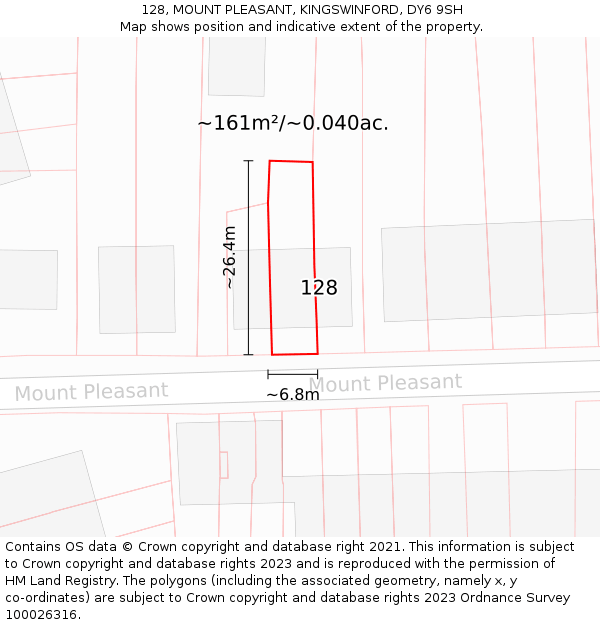 128, MOUNT PLEASANT, KINGSWINFORD, DY6 9SH: Plot and title map