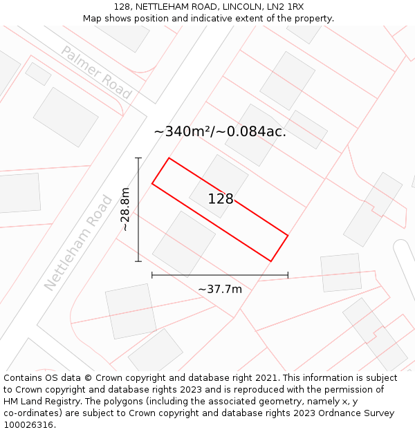 128, NETTLEHAM ROAD, LINCOLN, LN2 1RX: Plot and title map