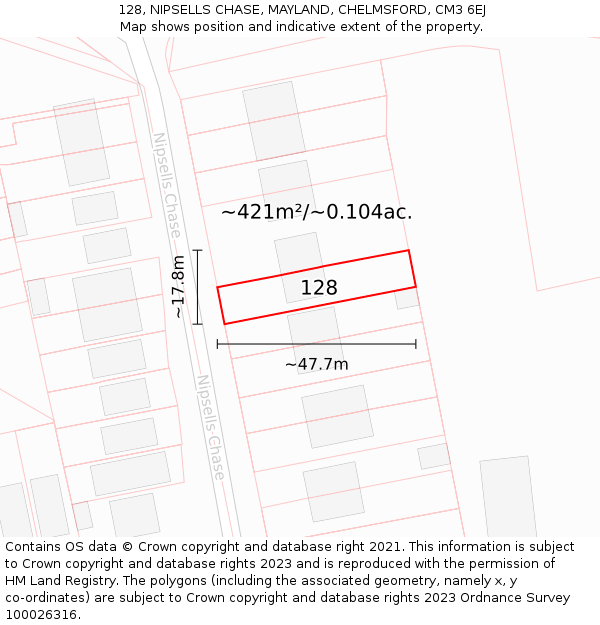 128, NIPSELLS CHASE, MAYLAND, CHELMSFORD, CM3 6EJ: Plot and title map
