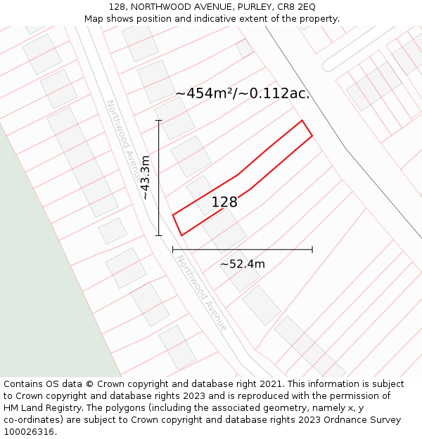 128, NORTHWOOD AVENUE, PURLEY, CR8 2EQ: Plot and title map