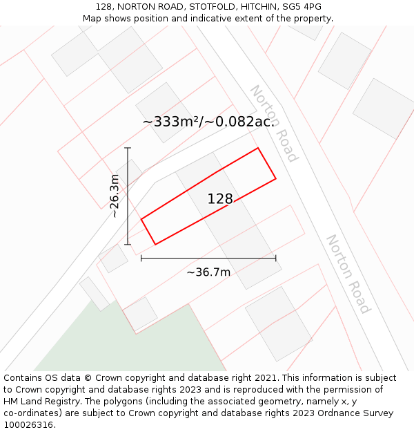 128, NORTON ROAD, STOTFOLD, HITCHIN, SG5 4PG: Plot and title map