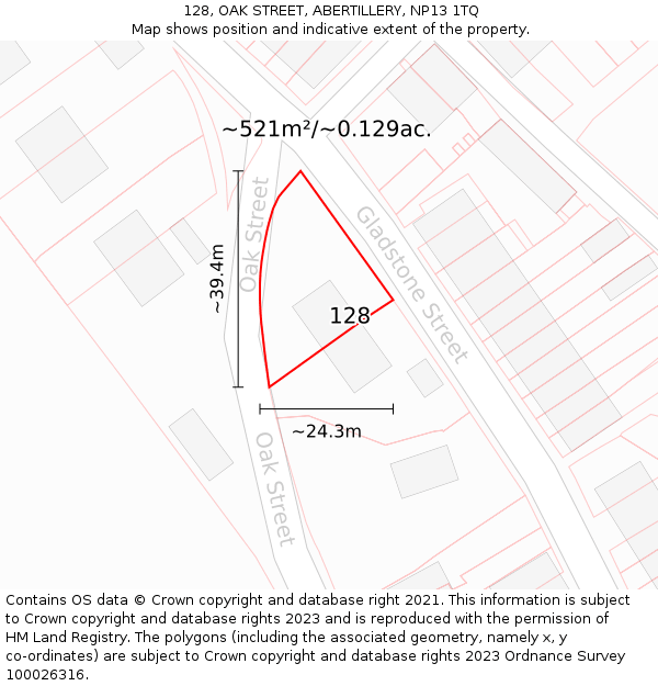 128, OAK STREET, ABERTILLERY, NP13 1TQ: Plot and title map