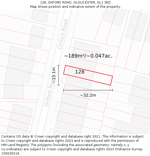 128, OXFORD ROAD, GLOUCESTER, GL1 3ED: Plot and title map
