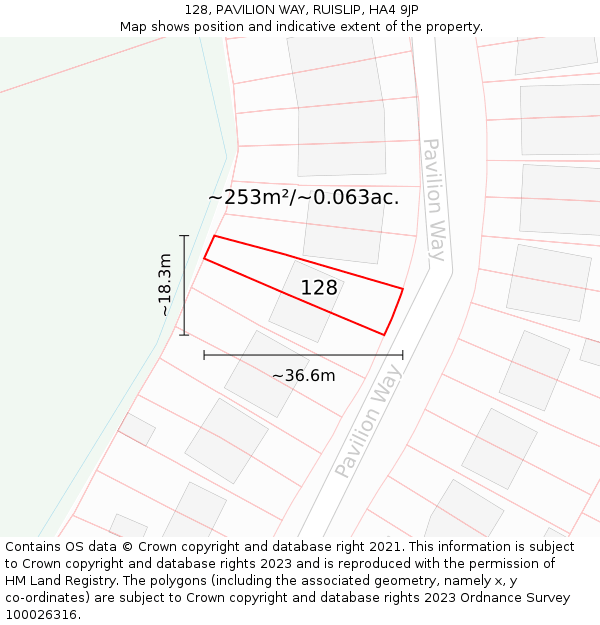 128, PAVILION WAY, RUISLIP, HA4 9JP: Plot and title map