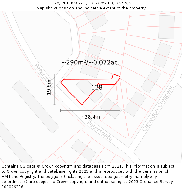 128, PETERSGATE, DONCASTER, DN5 9JN: Plot and title map
