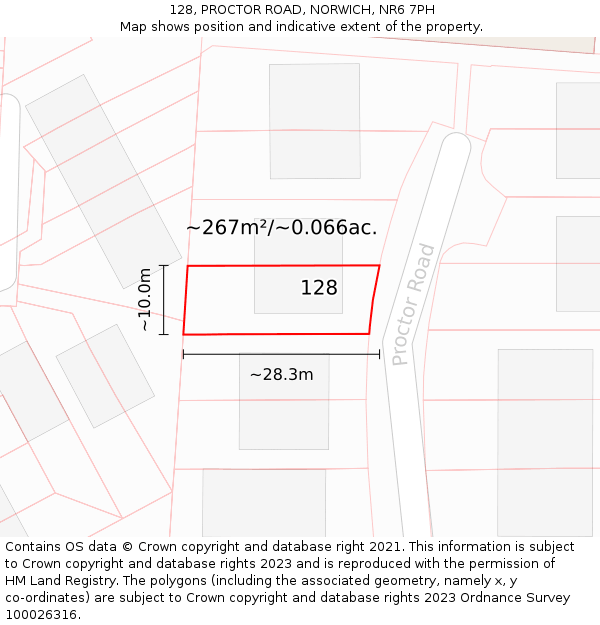 128, PROCTOR ROAD, NORWICH, NR6 7PH: Plot and title map