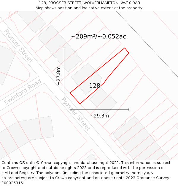 128, PROSSER STREET, WOLVERHAMPTON, WV10 9AR: Plot and title map
