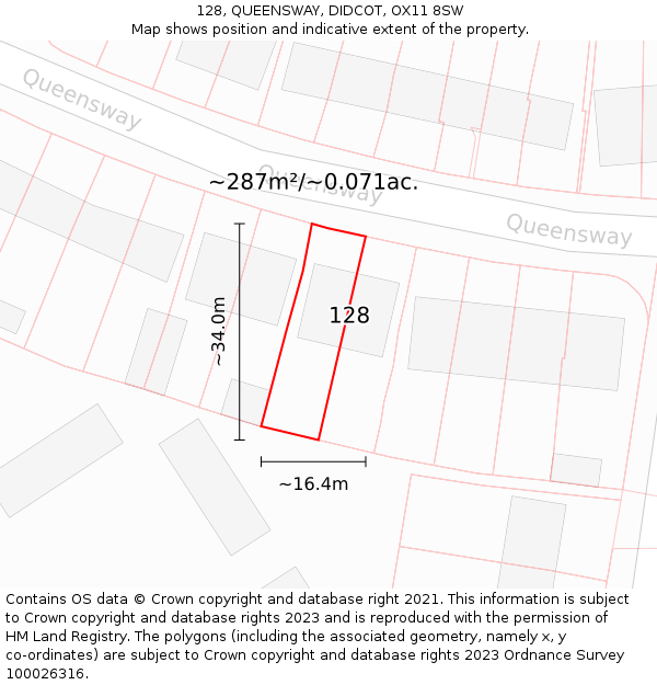 128, QUEENSWAY, DIDCOT, OX11 8SW: Plot and title map