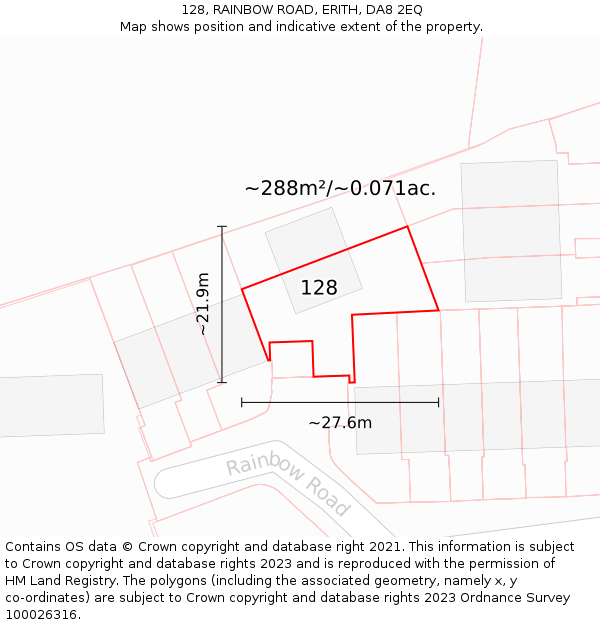 128, RAINBOW ROAD, ERITH, DA8 2EQ: Plot and title map