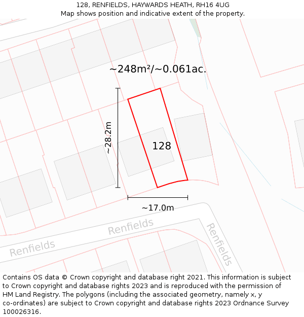 128, RENFIELDS, HAYWARDS HEATH, RH16 4UG: Plot and title map