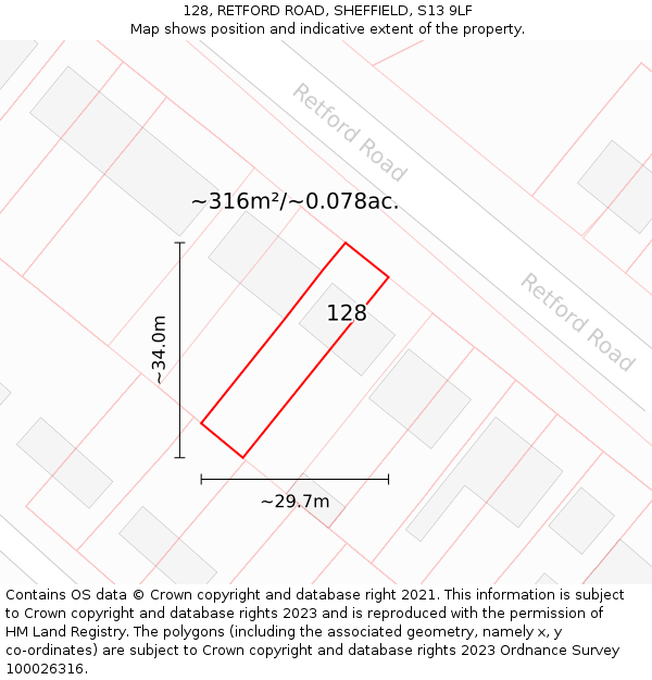128, RETFORD ROAD, SHEFFIELD, S13 9LF: Plot and title map