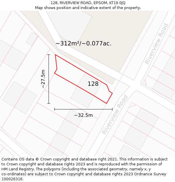 128, RIVERVIEW ROAD, EPSOM, KT19 0JQ: Plot and title map