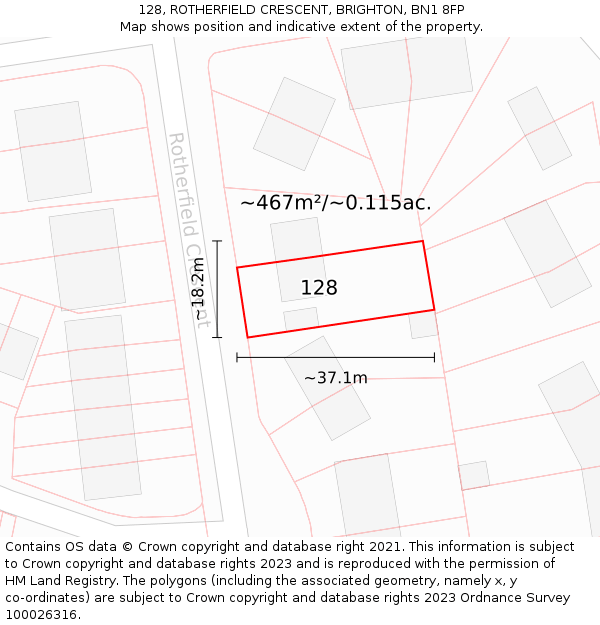 128, ROTHERFIELD CRESCENT, BRIGHTON, BN1 8FP: Plot and title map