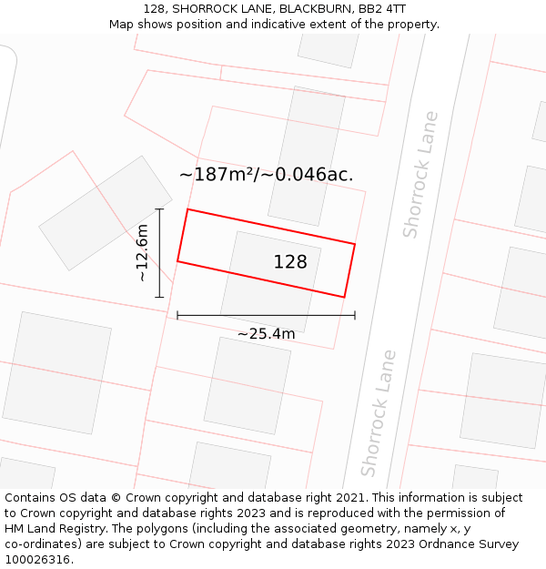 128, SHORROCK LANE, BLACKBURN, BB2 4TT: Plot and title map
