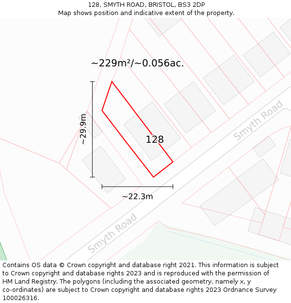 128, SMYTH ROAD, BRISTOL, BS3 2DP: Plot and title map