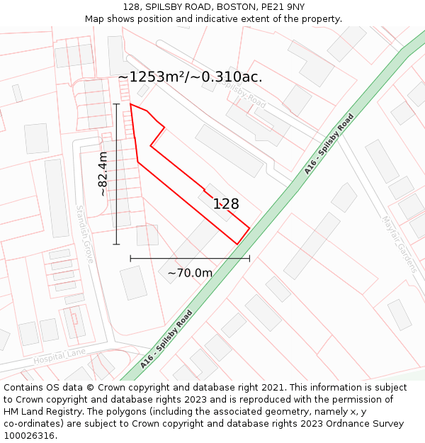 128, SPILSBY ROAD, BOSTON, PE21 9NY: Plot and title map