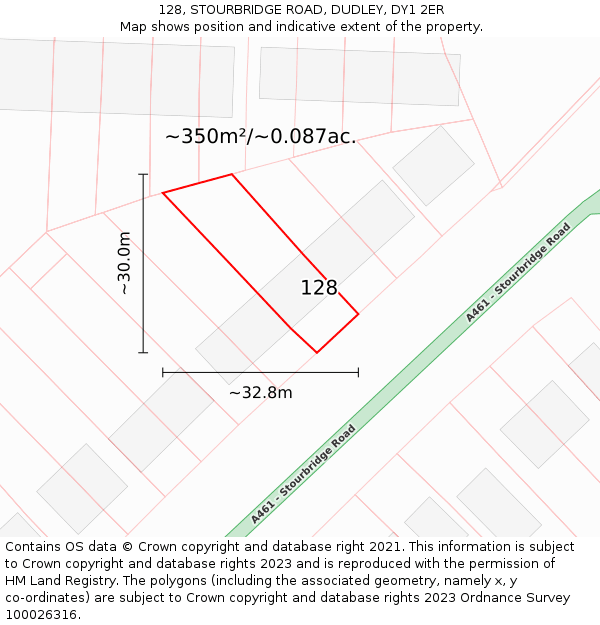 128, STOURBRIDGE ROAD, DUDLEY, DY1 2ER: Plot and title map