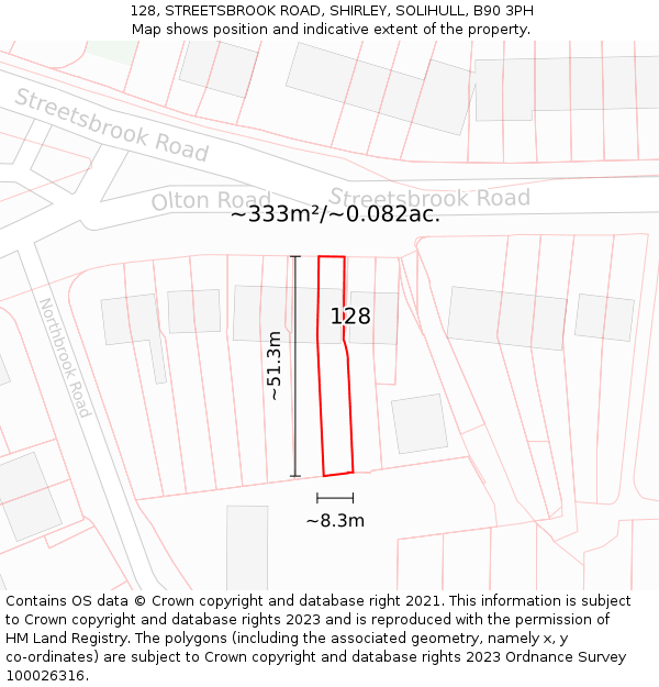 128, STREETSBROOK ROAD, SHIRLEY, SOLIHULL, B90 3PH: Plot and title map
