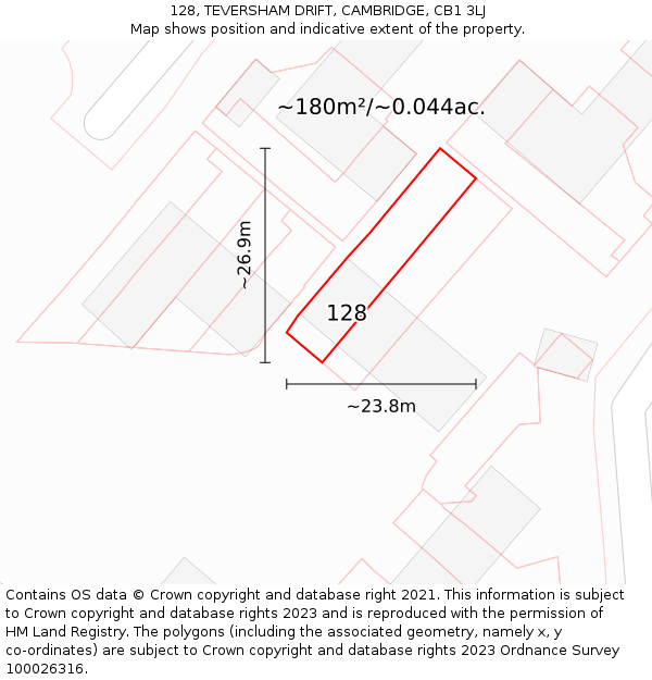 128, TEVERSHAM DRIFT, CAMBRIDGE, CB1 3LJ: Plot and title map