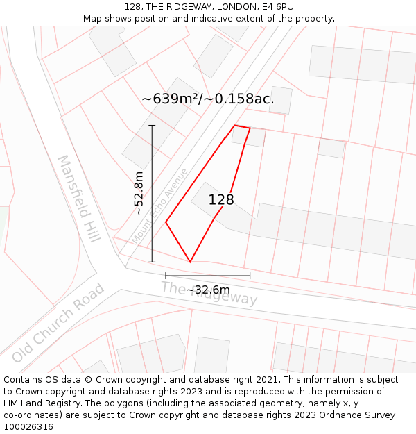 128, THE RIDGEWAY, LONDON, E4 6PU: Plot and title map