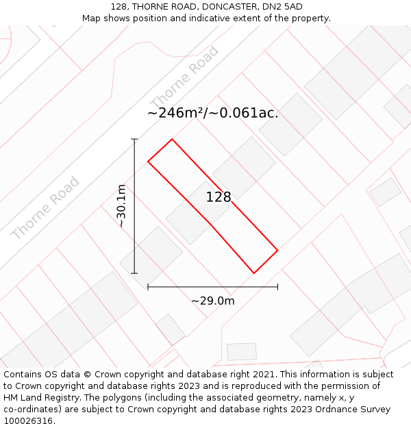 128, THORNE ROAD, DONCASTER, DN2 5AD: Plot and title map
