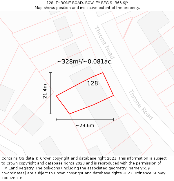 128, THRONE ROAD, ROWLEY REGIS, B65 9JY: Plot and title map