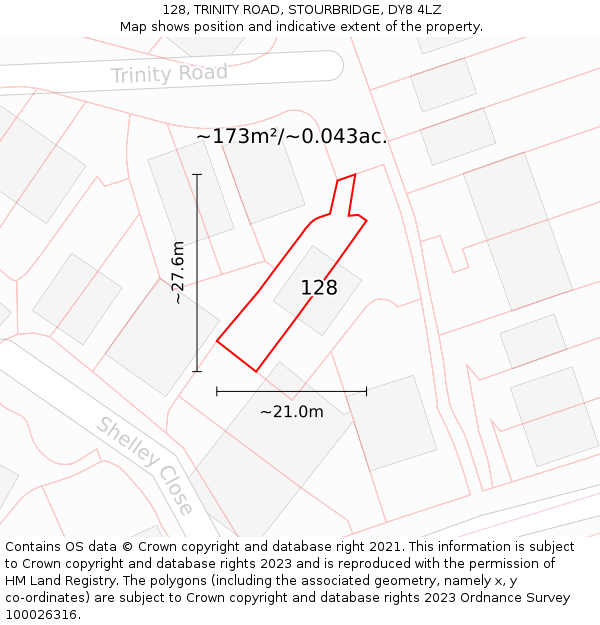 128, TRINITY ROAD, STOURBRIDGE, DY8 4LZ: Plot and title map