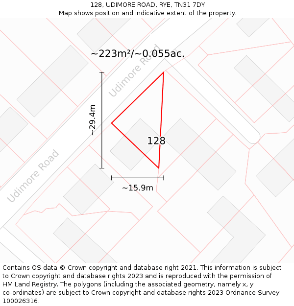128, UDIMORE ROAD, RYE, TN31 7DY: Plot and title map