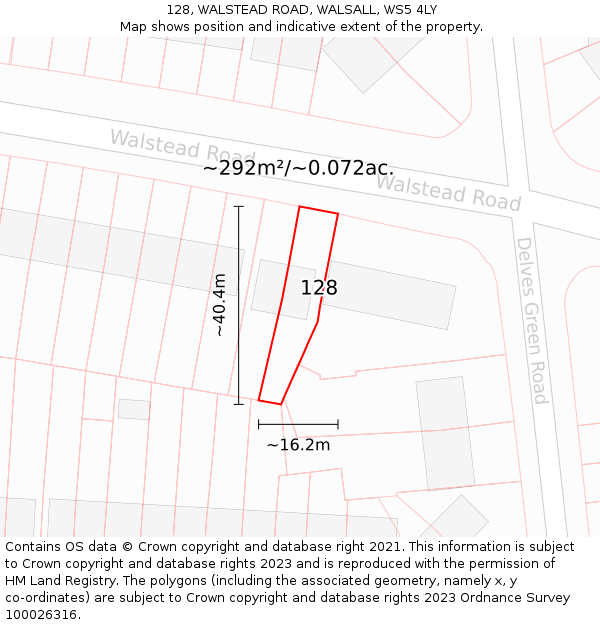 128, WALSTEAD ROAD, WALSALL, WS5 4LY: Plot and title map