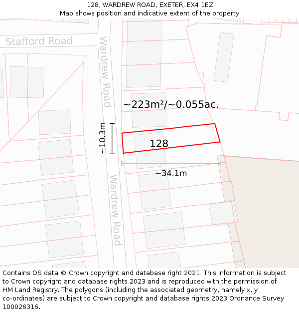 128, WARDREW ROAD, EXETER, EX4 1EZ: Plot and title map