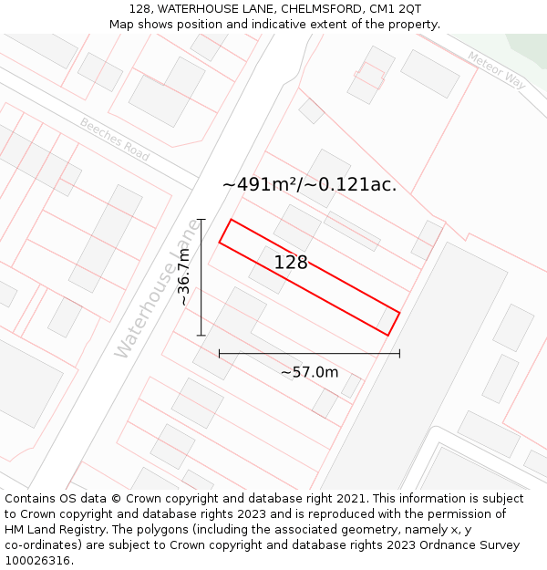 128, WATERHOUSE LANE, CHELMSFORD, CM1 2QT: Plot and title map