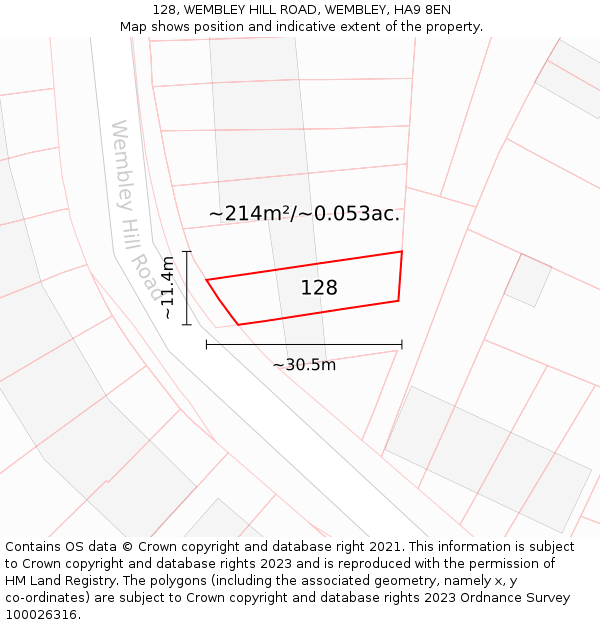 128, WEMBLEY HILL ROAD, WEMBLEY, HA9 8EN: Plot and title map