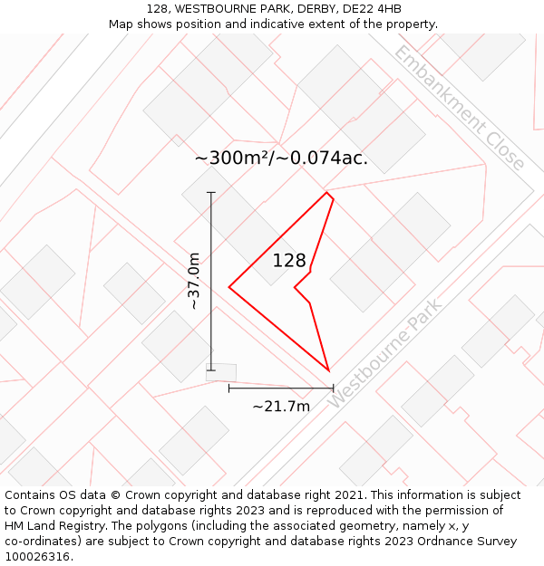 128, WESTBOURNE PARK, DERBY, DE22 4HB: Plot and title map