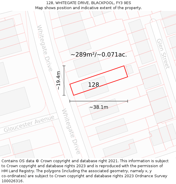 128, WHITEGATE DRIVE, BLACKPOOL, FY3 9ES: Plot and title map