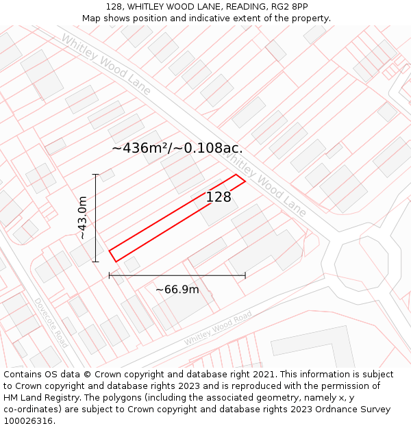 128, WHITLEY WOOD LANE, READING, RG2 8PP: Plot and title map