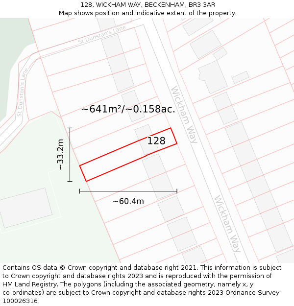 128, WICKHAM WAY, BECKENHAM, BR3 3AR: Plot and title map