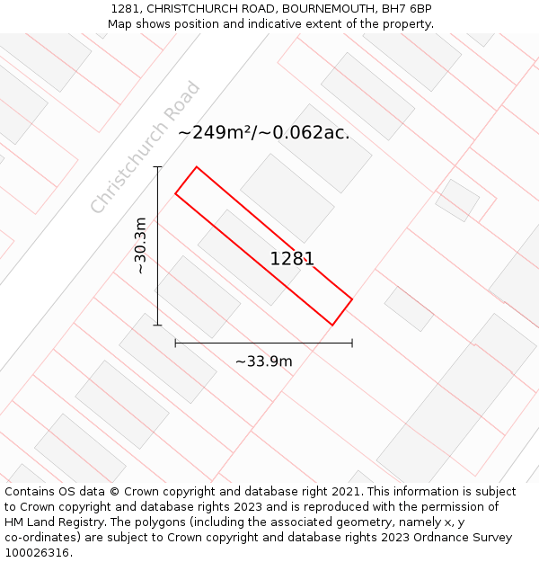 1281, CHRISTCHURCH ROAD, BOURNEMOUTH, BH7 6BP: Plot and title map