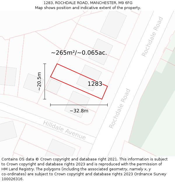 1283, ROCHDALE ROAD, MANCHESTER, M9 6FG: Plot and title map