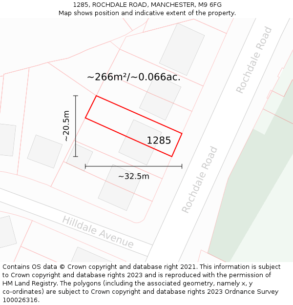 1285, ROCHDALE ROAD, MANCHESTER, M9 6FG: Plot and title map
