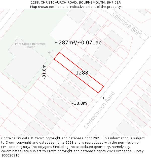 1288, CHRISTCHURCH ROAD, BOURNEMOUTH, BH7 6EA: Plot and title map