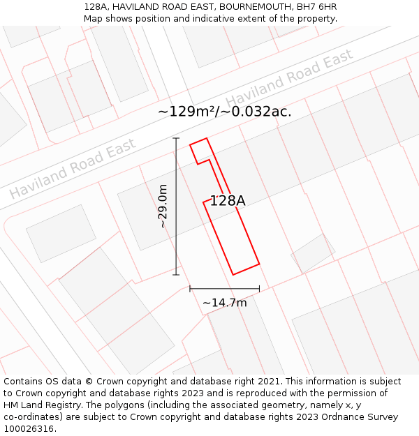 128A, HAVILAND ROAD EAST, BOURNEMOUTH, BH7 6HR: Plot and title map